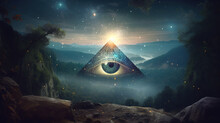 Pyramid With An Opening Third Eye And Golden Light. Lucid Dreaming, Psychic Vision, Meditation, Awakening.