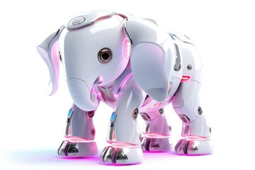 Poster - Elephant White Background Robot Pet And Copyspace Generative AI