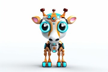 Poster - giraffe white background cybernetic robot pet and copyspace generative ai