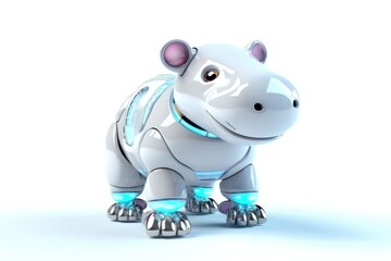 Wall Mural - Hippo White Background Cyber Robot Toy And Copy Space Generative AI