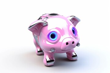 Poster - Pig White Background Cybernetic Robot Toy And Copyspace Generative AI