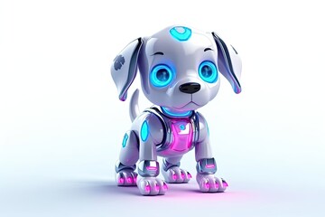 Poster - puppy white background cyber robot toy and copyspace generative ai