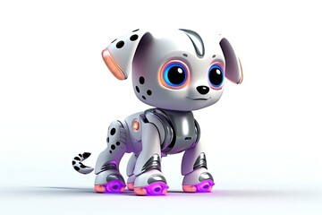 Poster - puppy white background puppy cyber robot toy and copy space generative ai