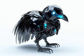 Poster - raven white background cyber robot toy and copyspace generative ai