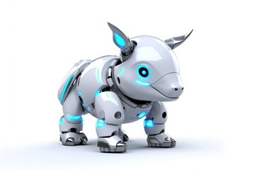 Poster - rhino white background cyber robot pet and copyspace generative ai