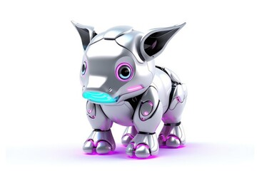 Poster - rhino white background cybernetic robot pet and copy space generative ai