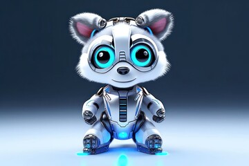 Poster - Raccoon Black Background Robot Toy And Copy Space Generative AI