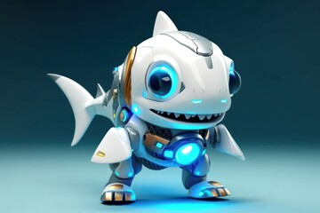 Poster - shark black background robot toy and copy space generative ai
