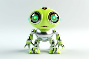 Canvas Print - Frog Grey Background Cyber Robot Pet And Copy Space Generative AI