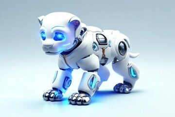 Wall Mural - Lion Grey Background Robot Pet And Copy Space Generative AI