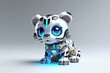 © Johnathan - Tiger Grey Background Cyber Robot Toy And Copyspace Generative AI