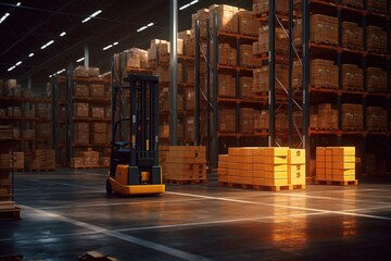 Large modern warehouse with forklifts, Generative AI Technology