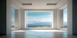 Modern empty room with sea view and windows. Generative ai illustration