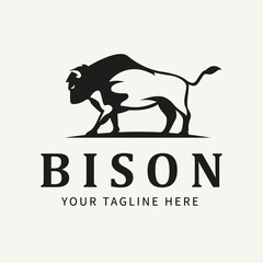 Bison Bull Buffalo Angus Silhouette Vintage Retro Logo, Buffalo Breeders Vector Illustration.