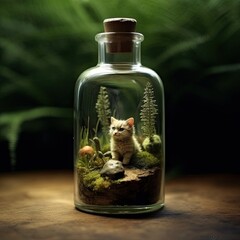 Wall Mural - cat in glass bottle