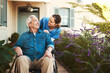 © Chanelle Malambo/peopleimages.com - Senior man, nurse and wheelchair for healthcare support, life insurance or garden walk at nursing home. Happy elderly male patient with woman caregiver for person with disability in retirement