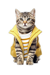 Wall Mural - smiling tabby cat wearing a cute outfit isolated on a transparent background, generative ai