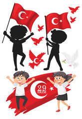 Wall Mural - Set of Turkey flag cartoon character