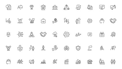 Growth and success line icons collection. Big UI icon set in a flat design. Thin outline icons pack.