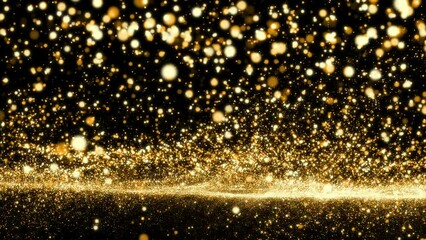 Wall Mural - Gold Sky golden particles. Abstract stardust smokey wave. Nano dynamic flow with 3d particles. Smoky dynamic wavy effect flow 4k and hd animation with abstract sparkles. Motion background.