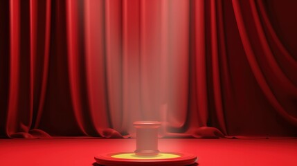 Poster - Luxury podium with red curtain on bright background. Product display background. generative ai