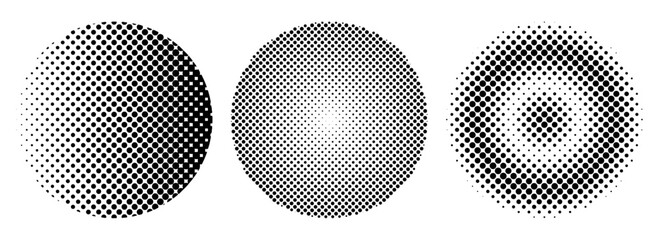 set of pop art comic style gray circle halftone isolated on white background vector. monochrome prin