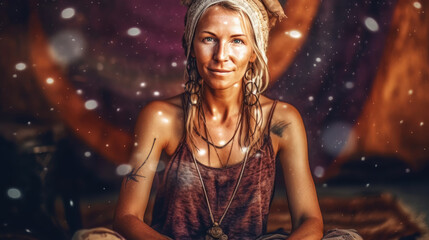 Poster - Beautiful shaman woman. generative ai.