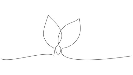 Wall Mural - Continuous line, plant leaves. Environmental protection concept, organic food. vector
