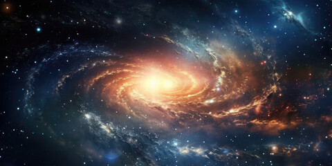 space to a spiral galaxy and stars. universe filled with stars, nebula and galaxy