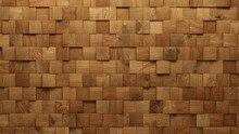 Square Tiles Arranged To Create A Natural Wall. Timber, Wood Background Formed From 3D Blocks. 3D Render