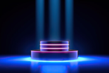 Aufkleber - Elegant 3D Rendering of Podium with Neon Lights. created with Generative AI