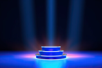 Aufkleber - Elegant 3D Rendering of Podium with Neon Lights. created with Generative AI