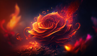 Poster - beautiful fire rose. generative ai.