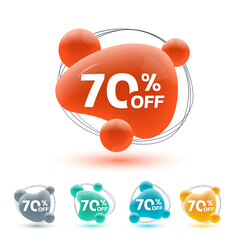 Sticker - 70 percent price off. sale 3d badge, sticker or label. abstract shapes discount, promotion banner te