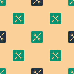 Aufkleber - Green and black 3D printer setting icon isolated seamless pattern on beige background. 3d printing. Vector