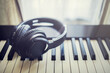 Music headphone on electric piano keyboard.