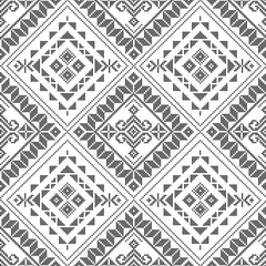 Wall Mural - Yakan weaving inspired vector seamless pattern - Filipino folk art background perfect for textile or fabric print design in black and white