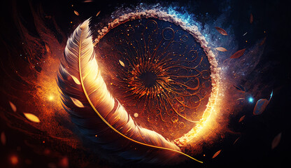 Fototapete - Bird feathers on abstract background. generative ai.
