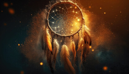 Beautiful dreamcatcher on abstract background. generative ai.