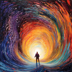 Wall Mural - person in a vortex, tunnel to a new life or heaven. concept of soul life after death. starting somet