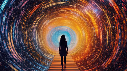 Wall Mural - person in a vortex, tunnel to a new life or heaven. concept of soul life after death. starting somet
