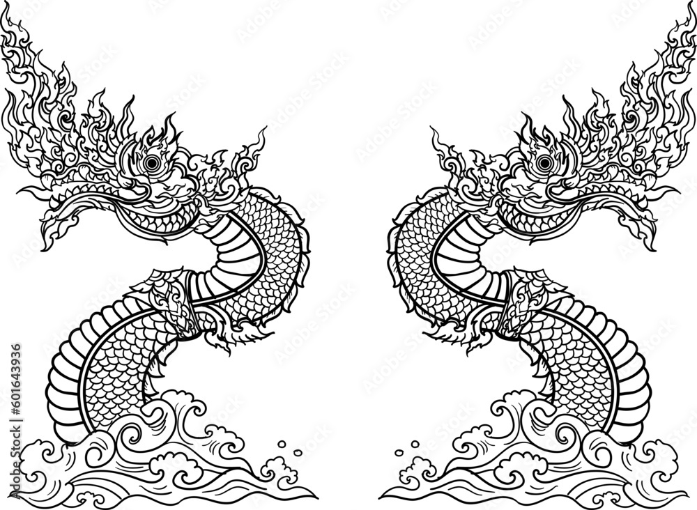 Thai Traditional tattoo design.The Naga is king of snake and Thai ...