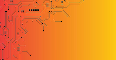 Circuit board technology on yellow background. Vector abstract technology illustration Circuit board on yellow, orange background.High-tech circuit board connection system concept.