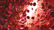 © catalin - a close-up of red blood cells flowing through a vein, displaying the characteristic sickle shape Generative AI