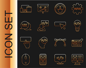 Set line UI or UX design, Front end development, RGB and CMYK color mixing, Monitor, mobile, tablet and icon. Vector