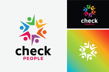 Colorful Check Mark Logo Design For Human Culture Gathering Club Social, People Together Community Teamwork	
