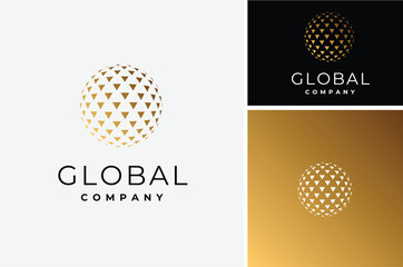globe halftone triangle like golf ball or disco light logo design
