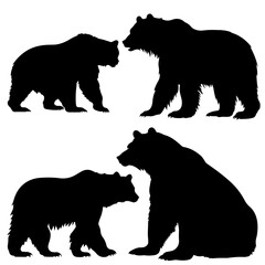 Forest wildlife animals bear animal icon symbol vector illustration set collection - Black silhouette of different bears , isolated on white background (Generative AI)