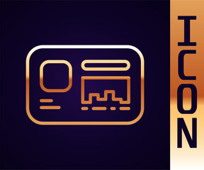 Poster - Gold line Identification badge icon isolated on black background. It can be used for presentation, identity of the company, advertising. Vector