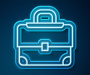Poster - Glowing neon line Briefcase icon isolated on blue background. Business case sign. Business portfolio. Vector